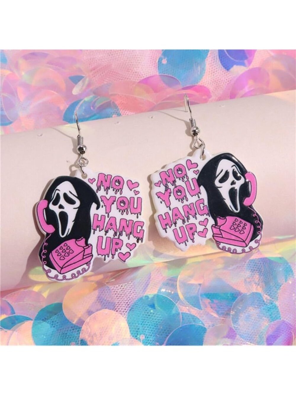 YOU HANG UP Halloween Ghost Face Drop Earrings NEW NWOT